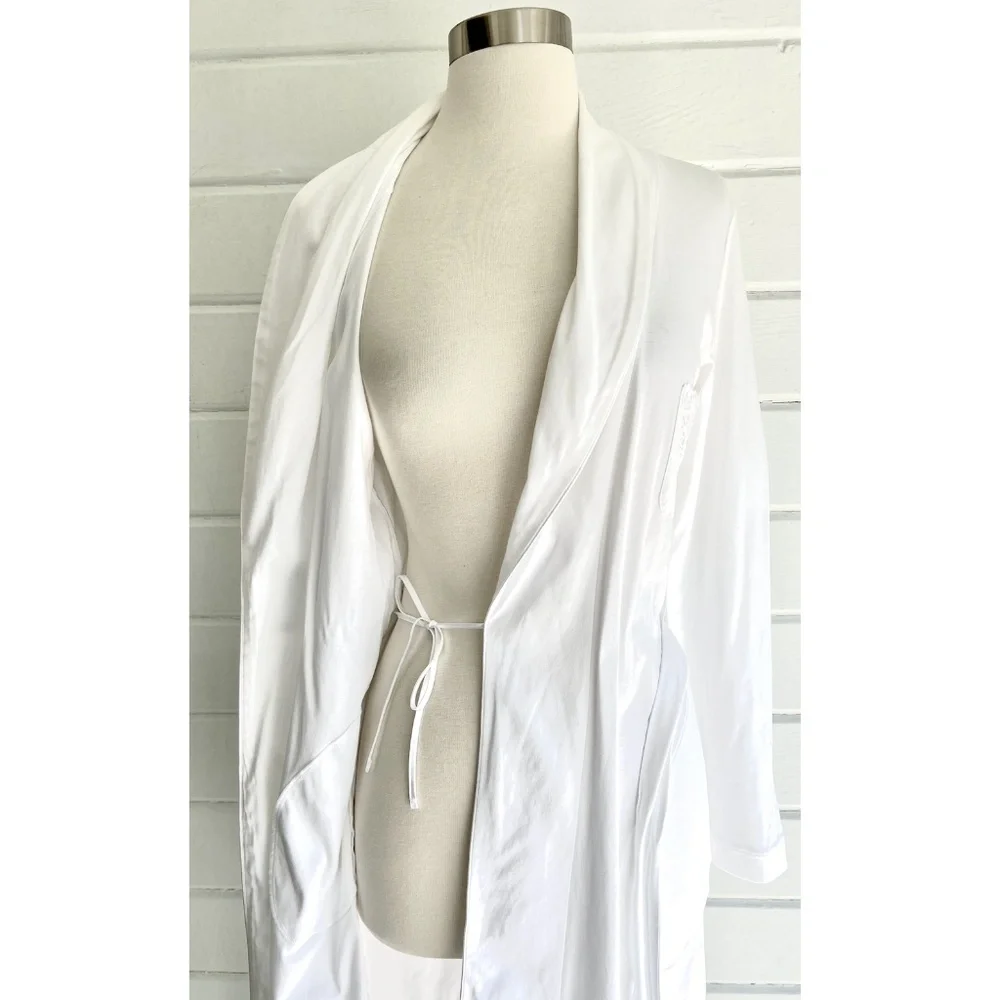HANRO 100% Mercerized Cotton Shawl Collar Wrap Robe w/Lace Pocket Detail - XS